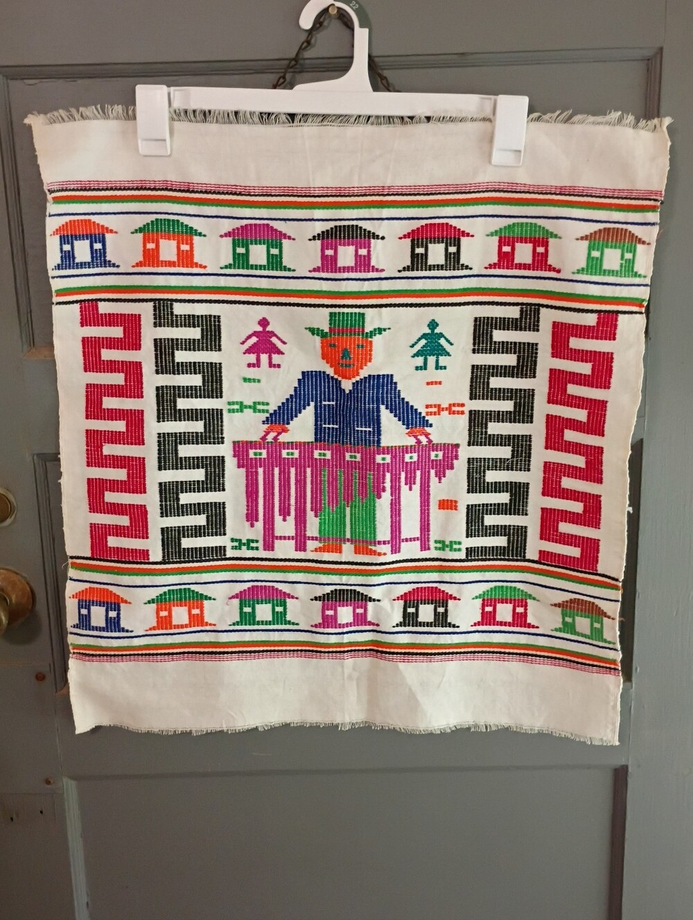 Handwoven Folk Textile with Colorful Motif